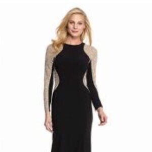 Xscape Beaded Sleeve Gown - Black Nude Size 10